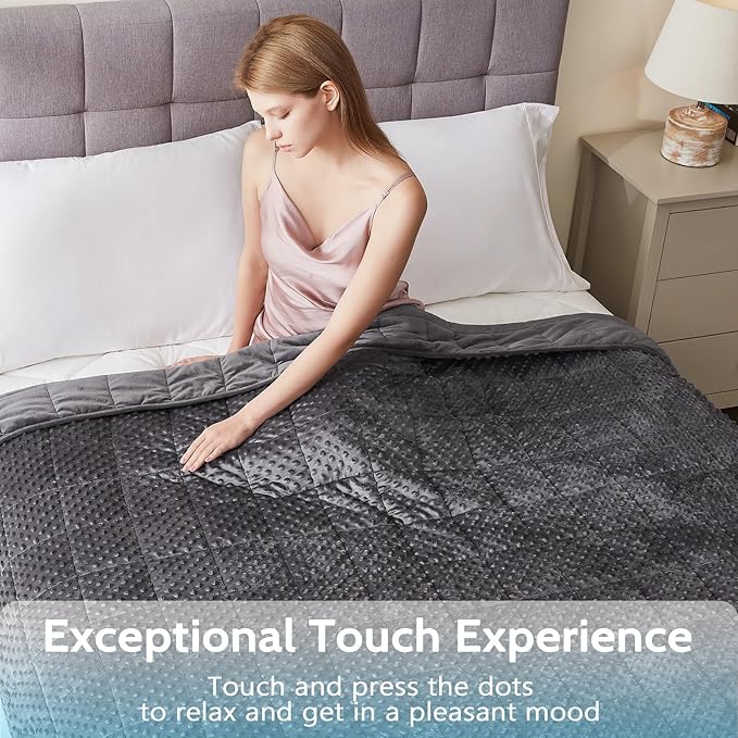 L'AGRATY Weighted Blanket for Adult - 80"x87" 25lbs Minky Dots Heavy Blanket with Glass Beads Soft Breathable for All-Season Summer Fall Winter Thick Comfort for Sleeping