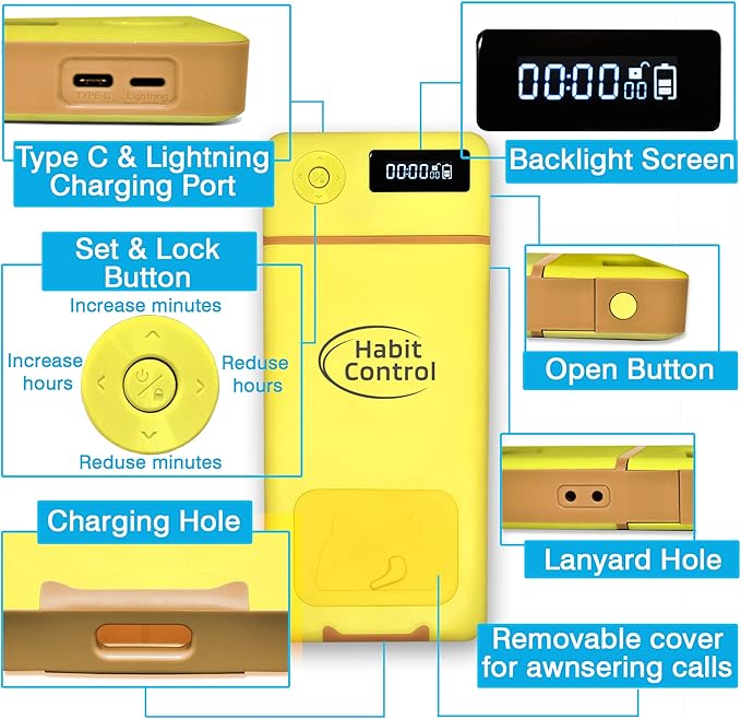 Lockbox for Phone - Timed Lock Box for Cellphone for Self-Discipline, Portable Smartphone Time Lock Box, Jail Phone Box for Family Time, Locking Container to Reduce Screen Time (Yellow)