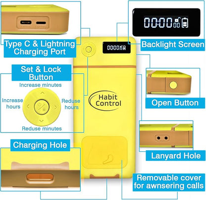 Lockbox for Phone - Timed Lock Box for Cellphone for Self-Discipline, Portable Smartphone Time Lock Box, Jail Phone Box for Family Time, Locking Container to Reduce Screen Time (Yellow)