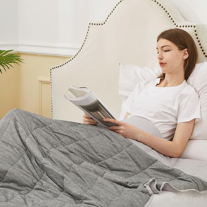 Satwip Weighted Blanket 10 lb Twin Size, Cooling Weighted Blanket for Hot Sleepers, Cool Moire Jersey with Soft Breathable Sanded, 48 x 72 inches 10 Pounds, Grey