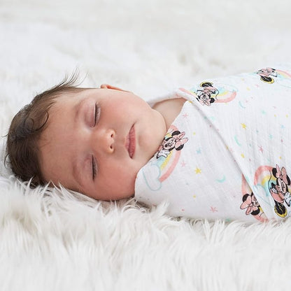 aden + anais Aden Swaddle Blanket, Muslin Blankets for Girls & Boys, Baby Receiving Swaddles, Ideal Newborn Gifts, Unisex Infant Shower Items, Wearable Swaddling Set, 4 Pk, Minnie Mouse Rainbows