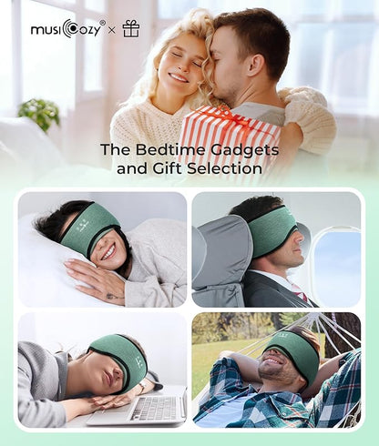 MUSICOZY Sleep Headphones Bluetooth 5.4, Bamboo Cotton Full Coverage Headphones Headband for Side Sleepers, Wireless Earphones with Speaker Sleep Music Earbuds for Men Women (Dark Green)
