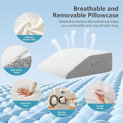 Leg Pillow for Elevation & Support, 24"x22"x10" Memory Foam Cushion with Grey White Patterned Polyester Cover, Ideal for Improving Circulation & Relaxing Leg