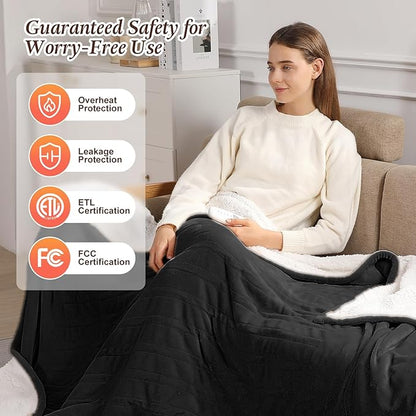 Heated Blanket Full Size Electric Heating Blanket 72''x84'', Washable Heated Blanket with Ultra Soft Sherpa and Plush Flannel, 5 Heat Settings & 10-hr Shut-Off Full Electric Blanket (Charcoal Gray)