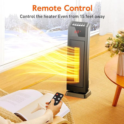 GiveBest Space Heater for Large Room, 24" Ceramic Heater with Remote Control 1H to 8H Timer ETL Certified Digital Oscillating Heater with Overheat Protection Tip-Over Switch for Indoor Use