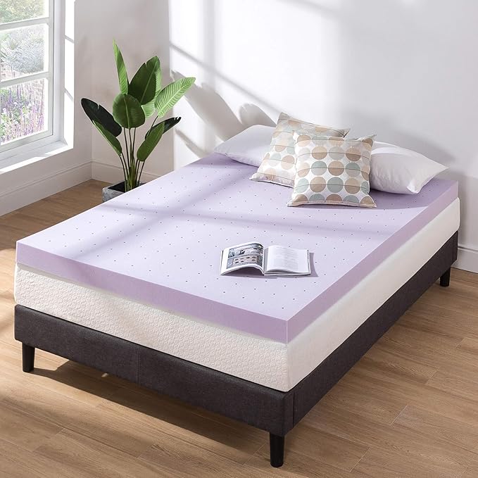 Mellow 4 Inch Ventilated Memory Foam Mattress Topper, Soothing Lavender Infusion, CertiPUR-US Certified, Twin