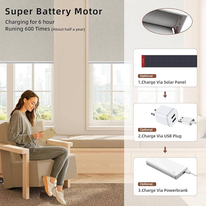 Motorized Blinds Roller Shade with Remote: Canisteo Automatic Smart Blind for Windows 100% Blackout, Electric Blinds Compatible with Alexa/Google Home/Apple Homekit, Customized Size, Neat Cream