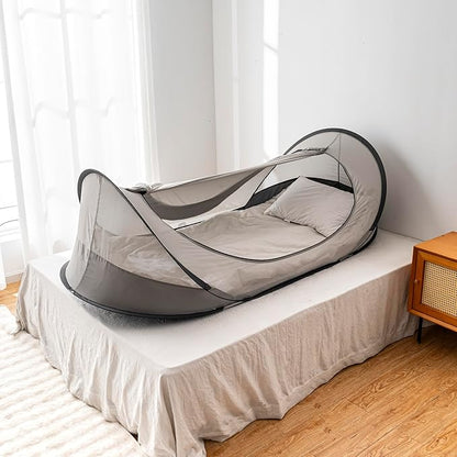 EMF Shielding Pop-up Tent for Bed & Travel - Portable Single Person Electromagnetic Field Protection Canopy, Silver Nylon Fabric with Carry Case