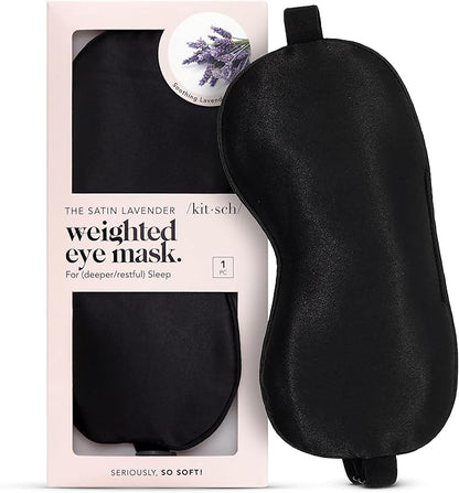 Kitsch Weighted Satin Sleep Mask - Weighted Eye Masks for Sleep and Travel - Lavender Ultra-Soft Sleeping Eye Mask for Women and Men - Light Blocking, Adjustable Strap, (4.1oz/116g)