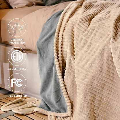 Heated Blanket Queen Size 84"x90",ETL Certification-6 Heating Levels Electric Blanket&1-10 Hour Auto Off,Heating Blanket with Dual Controller(Beige)