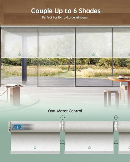Yoolax Smart Coupled Solar Shades Compatible with Alexa, Motorized Blinds with Remote Flame Retardant Coupled Roller Shades for X-Large Windows, Custom Size (XL - 5% Openness Starry White)