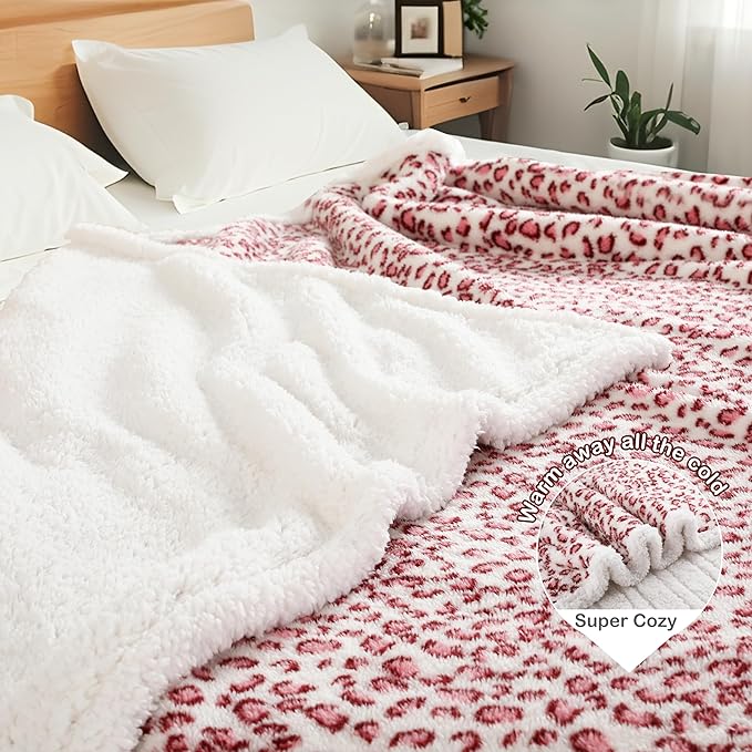 Electric Heated Blanket Full Size 72"×84" with 9 Heating Levels & 1-10Hs Auto Off, Plush Sherpa, Energy Efficient, Machine Washable, for Couch & Bed, Leopard Print Pink & White