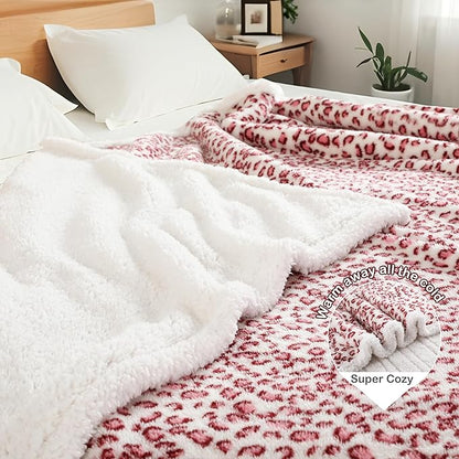 Electric Heated Blanket Full Size 72"×84" with 9 Heating Levels & 1-10Hs Auto Off, Plush Sherpa, Energy Efficient, Machine Washable, for Couch & Bed, Leopard Print Pink & White