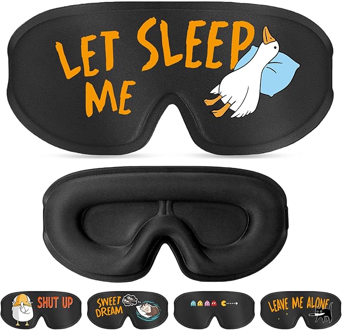 Funny 3D Zero Pressure Sleep Eye Mask for Men Women Side Sleeper, Adjustable Blackout Soft Breathable Eye Masks for Travel Nap Night Sleep, Humorous Gift Stocking Stuffers (LET ME Sleep)