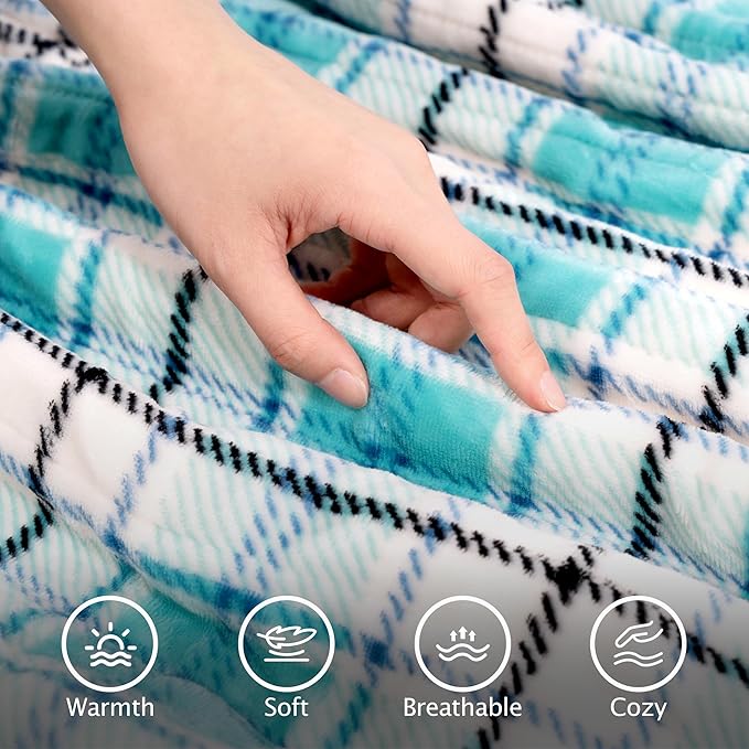 Electric Heated Blanket 50"x60",Fast Heated Throw with 8 Hours Auto Off/8 Heats Levels,Soft Blue Plaid Sherpa Electric Blanket with ETL Certification & Over-Heat Protection