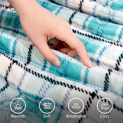 Electric Heated Blanket 50"x60",Fast Heated Throw with 8 Hours Auto Off/8 Heats Levels,Soft Blue Plaid Sherpa Electric Blanket with ETL Certification & Over-Heat Protection