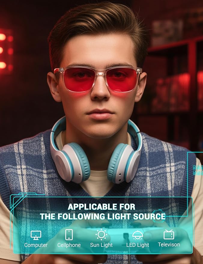 TIJN Blue Light Glasses for Men Women - Red Light Glasses for Computer Gaming - Dual AR Coating Lens - Screen Fatigue & UV Protection