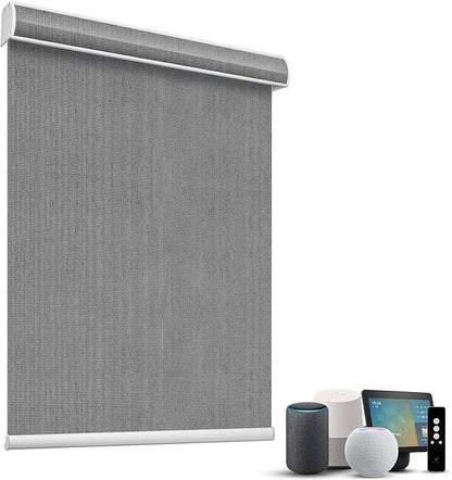SmartWings Motorized Light Filtering Shades, 50% Blackout PVC Free Smart Blinds, Custom Size, Rechargeable Battery, Works with Matter/Apple HomeKit, Alexa, Thread/Zigbee, Remote Optional, 50% Charcoal