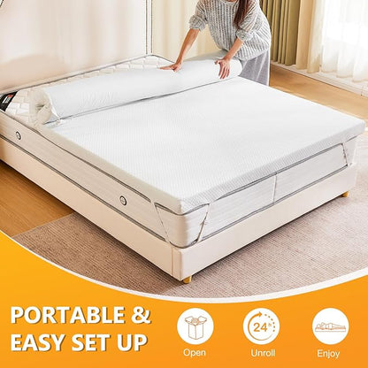 NEWBULIG 4 Inch Memory Foam Mattress Topper Queen, Memory Foam Pad with Removable & Washable Cover, Bed Topper for Back Pain, Non-Slip Ventilated Design