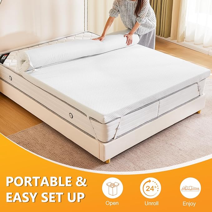 NEWBULIG 2 Inch Memory Foam Mattress Topper Queen, Memory Foam Pad with Removable & Washable Cover, Bed Topper for Back Pain, Non-Slip Ventilated Design