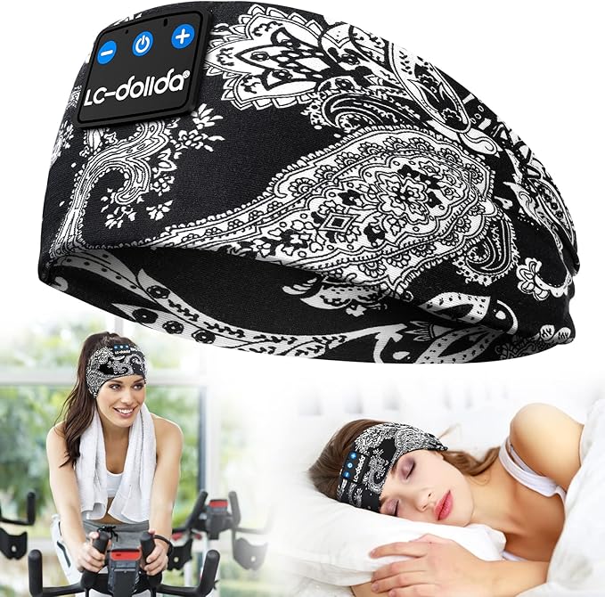 LC-dolida Sleep Headphones Bluetooth Headband Music Headband Wireless Band Headband Headphones with Thin HD Stereo Speakers Perfect for Side Sleepers, Sport, Yoga, Travel