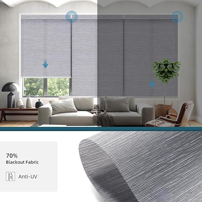 Motorized Shades Compatible with Alexa,Google Asssitant,Homekit Over Thead,70% Blackout Light Filtering Blinds,Smart Shades with Remote, APP/Voice Control,Essential Grey(Classic Grey)