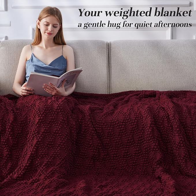 Knitted Weighted Blanket for Adult, Chunky Knit Weighted Throw for Sleep 36"*48" 3lbs, Cooling Breathable Heavy Blanket Machine Washable Blanket for Room Decor(Red)