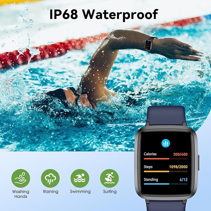 Fitness Tracker Watch with Heart Rate Monitor, Activity Tracker with Pedometer, Sleep Monitor, Calories & Step Counter, IP68 Waterproof Smart Watches for Women Men Fitness Watch for Sports