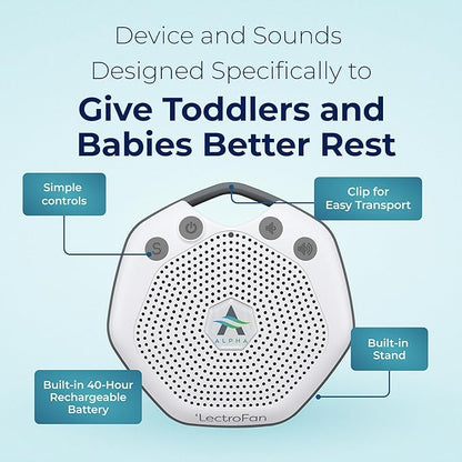 Adaptive Sound Technologies LectroFan Alpha Portable Sleep Sound Machine - Rechargeable White Noise Machine for Crib, Stroller, Car Seat & More - 7 Non-Looping Sounds - for Travel, Bedroom, Nursery