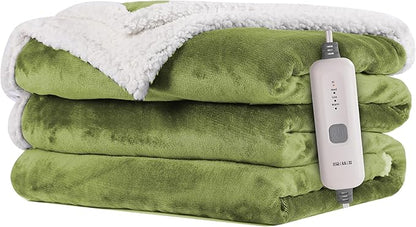 Electric Heated Blanket 72"x84" Full Size Flannel & Sherpa - 4 Heat Settings & 10H Auto Shut Off for Safe Overnight Use, Fast Heating, Machine Washable for Bed, Couch, Office - Green