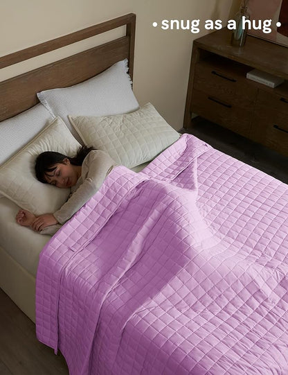 YnM Exclusive Weighted Blanket, Organic Long Stapled Cotton with Glass Beads, Bed Blanket for One Person of 140lbs, Ideal for Queen/King Bed (60x80 Inches, 15 Pounds, Lavender)