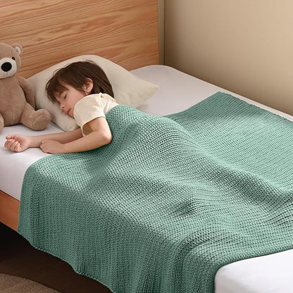 Guohaoi Knitted Weighted Blanket Kids (Haze Green 50"x60" 7lbs) No Beads Cooling Heavy Blanket, Home Decor Breathable Chunky Knit Throw Blanket for All-Season Use
