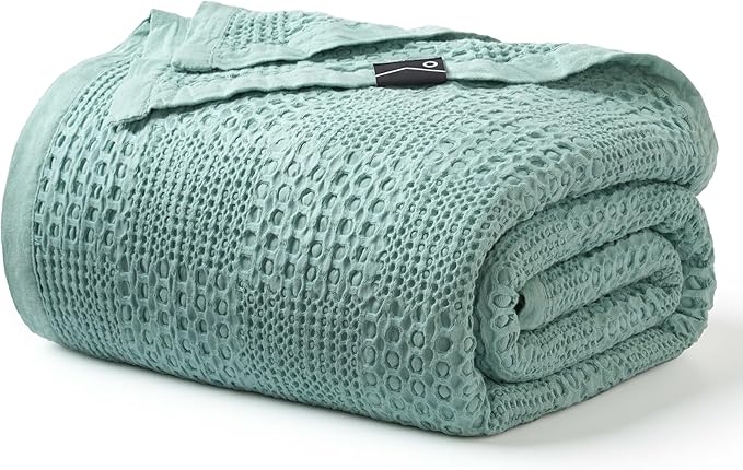 Joiedomi Cooling Waffle Blanket - Turkish Cotton Queen Size Soft Sage Green Blanket, Summer Breathable of Rayon Derived from Bamboo for Hot Sleepers, Luxuries Throw for Bed, Couch and Sofa