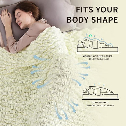 Knitted Weighted Blanket for Adult, No Beads Heavy Blanket 60” x 80'' 20lbs, Breathable Chunky Knit Blanket, Cooling Weighted Blanket for Hot Sleepers, Christmas Home Decor (Cream White)
