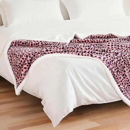 Electric Heated Blanket Throw Size 50"×60" with 9 Heating Levels & 1-10 Hs auto Off, Heating Throw Double Sided Sherpa, Energy Efficient, Machine Washable, Leopard Print Pink & Purple