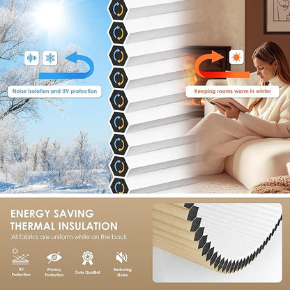 LazBlinds No Tools No Drill Cordless Cellular Shades, Blackout Light Blocking Honeycomb Shades for Home, Thermal Insulation Blinds for Windows, 32" W x 64" H, Beige
