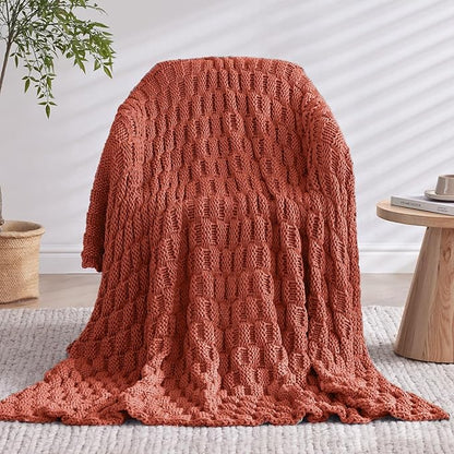 Knitted Weighted Blanket for Adult, No Beads Heavy Blanket 50” x 60'' 10lbs, Breathable Chunky Knit Blanket, Cooling Weighted Blanket for Hot Sleepers, Christmas Home Decor (Orange)
