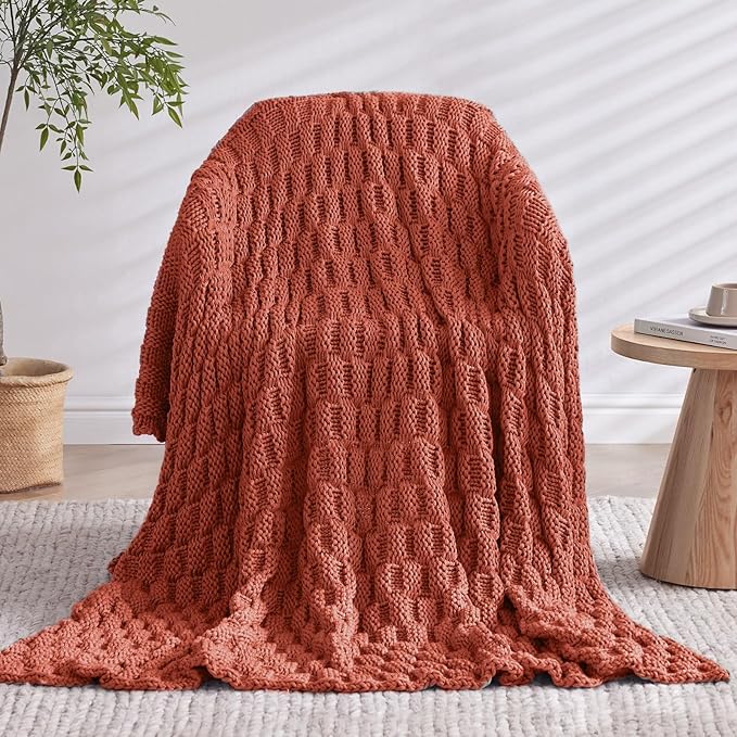Knitted Weighted Blanket Adults, No Beads Heavy Blanket 36” x 48'' 3lbs, Breathable Chunky Knit Blanket, Cooling Weighted Blanket for Hot Sleepers, Christmas Home Decor (Orange)