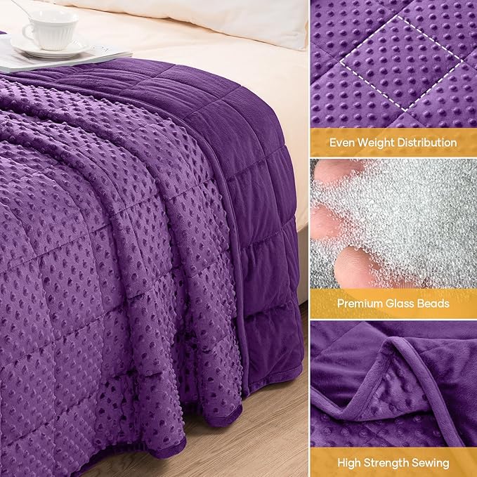 Wemore Minky Dot Weighted Blanket for Adults King Size 20 lbs, Soft Cozy Heavy Blanket for Bed and Couch, Breathable Blanket for All-Season with Glass Beads, Purple 80 x 87 inches