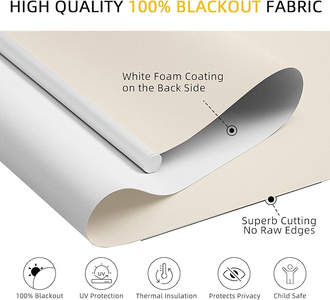 ChrisDowa Cordless Blackout Roller Shades for Windows, Thermal Insulated UV Protection Pull Down Shades, Total Blackout Window Blinds for Home, Office, Bedroom, Door (22" W x 72" H, Beige)