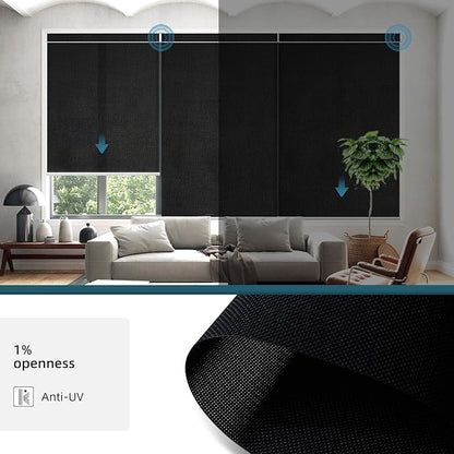 Motorized Light Filtering Roll Shades Work with HomeKit,1% Openness Smart Blinds for Windows, Electric Blinds with Remote, APP/Voice Control, Automatic Solar Shades,1% Openness Aventus Black