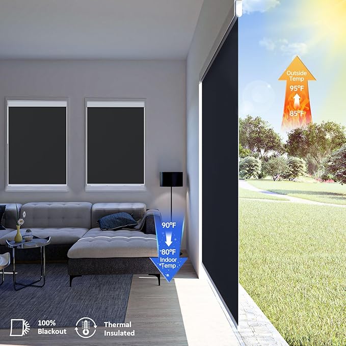 Motorized Blinds with Remote, Smart Blinds with Solar Panel, Thermal Blackout Electric Blinds, Automatic Blinds for Windows Compatible with Alexa, Black-48 x72