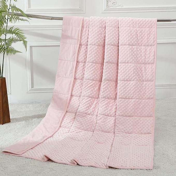 Alomidds Weighted Blanket (60"x80",15lbs Queen Size - Pink), Weighted Blankets for Adults, Cooling Breathable Soft and Comfort Minky, Heavy Blanket Microfiber Material with Glass Beads