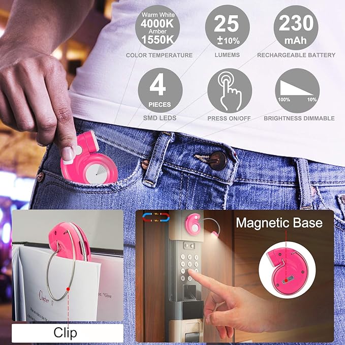 LUXSWAY Rechargeable Reading Book Light for Kids,LED Reading Light for Books in Bed,Amber Book Lights with Magnetic,Flexible Gooseneck,Cute Bookmark Lights for Bookworms-Magenta