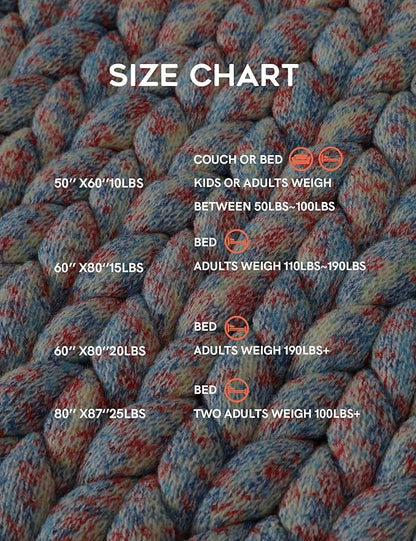 YnM Weighted Blanket, Handmade Chunky Knitted Design, Soft and Cozy, Temperature Regulating and Breathable, Machine Washable Throw for Sleep or Home Decor (Red Blue Fancy Yarn, 50x60 Inch, 10lbs)