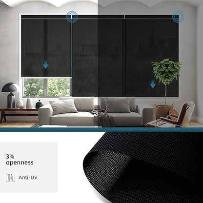 Motorized Shades Compatible with Alexa,Google Asssitant,Homekit Over Thead,3% Openness Solar Roller Blinds for Window,Smart Blinds with Remote,APP/Voice Control,3% Openness Aventus Black