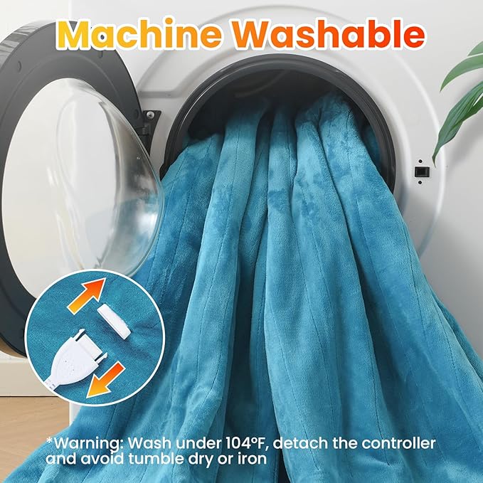 WOOMER Electric Heated Blanket Full Size, Soft Flannel Fast Heating Blanket, Teal Color, 77"x 84", 10 Heating Levels & 0.5-12H Auto Off, Over-Heat Protection
