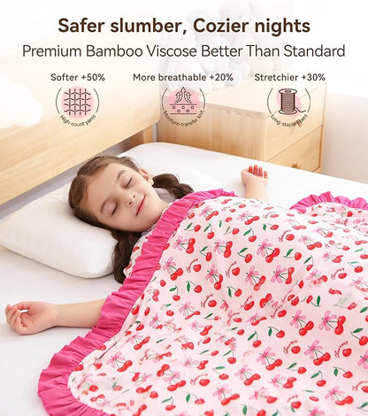 Premium Baby Blankets, Soft Viscose from Bamboo Blanket for Girls, Nursery Crib Bedding Quilt for Newborn and Toddler, Ruffle Blanket Cooling for Hot Sleepers, 50''x50'' Sweet Cherries