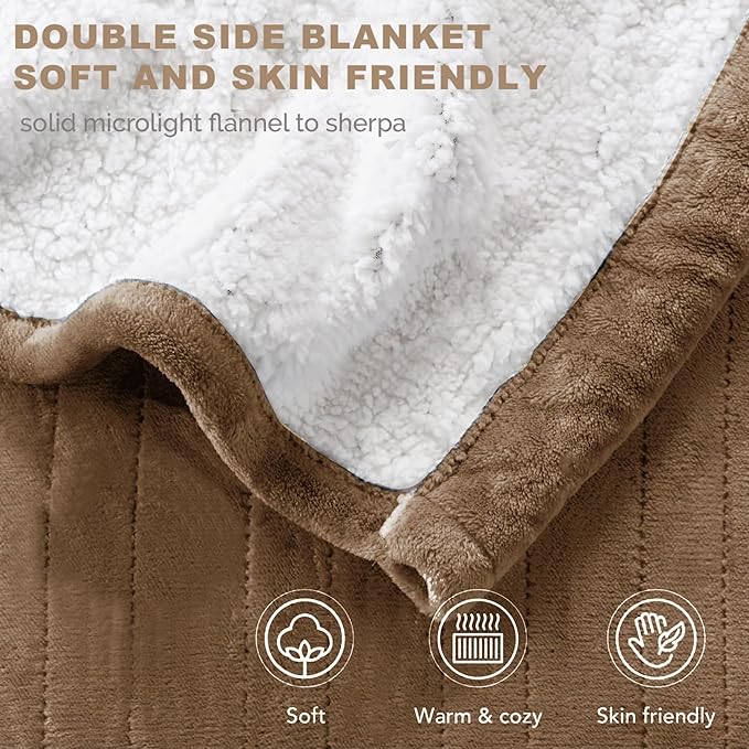 Degrees of Comfort Sherpa Plush Heated Blanket, Full Size Bed Electric Blankets with 20 Heat Settings Controller | 1-10 Hour Auto Shut Off |Washable, 72" X 84" Mocha