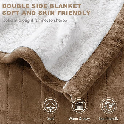 Degrees of Comfort Sherpa Plush Heated Blanket, Full Size Bed Electric Blankets with 20 Heat Settings Controller | 1-10 Hour Auto Shut Off |Washable, 72" X 84" Mocha